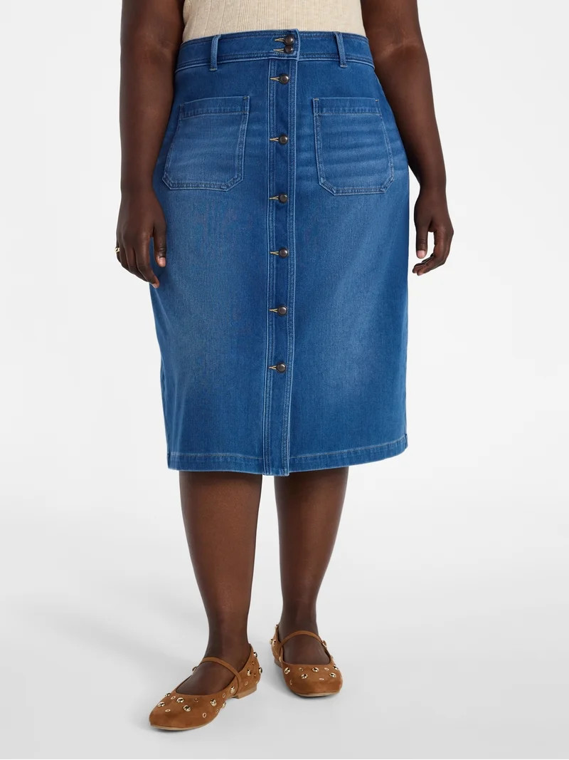 Terra & Sky Women's Plus Size Knit Denim Skirt, 30" Length, Sizes 16W-24W | Walmart (US)