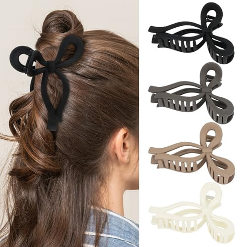 Amariver 4 Packs Large Hair Clips for Women Bow Hair Claws Non-slip Big Strong Hold Hair Claw Clips Cute Matte Hair Clips for Thick Hair Stylish Hair Accessories for Women | Amazon (US)