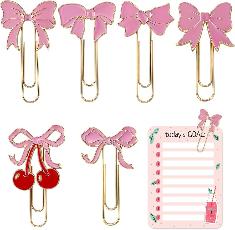 Skyygemm 6 Pcs Pink Bow Paper Clips Cute Large Paperclips Coquette Metal Paper Clip Preppy Bookma... | Amazon (US)