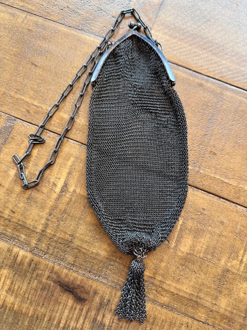Victorian Chainmail Mesh Handbag With Chain Handle - Etsy | Etsy (US)