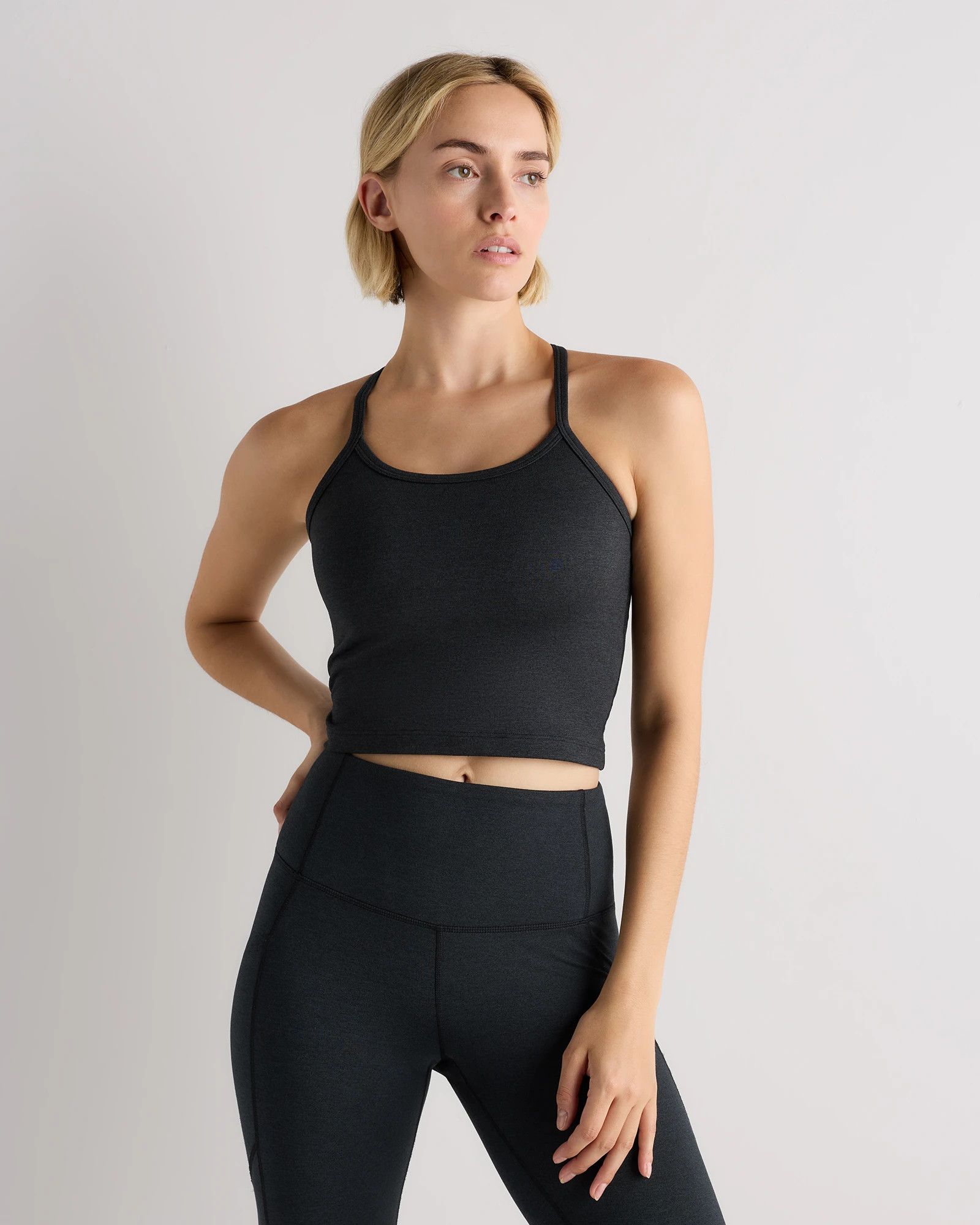 Ultra-Soft Y-Back Cropped Bra Tank in Heather Black | Quince