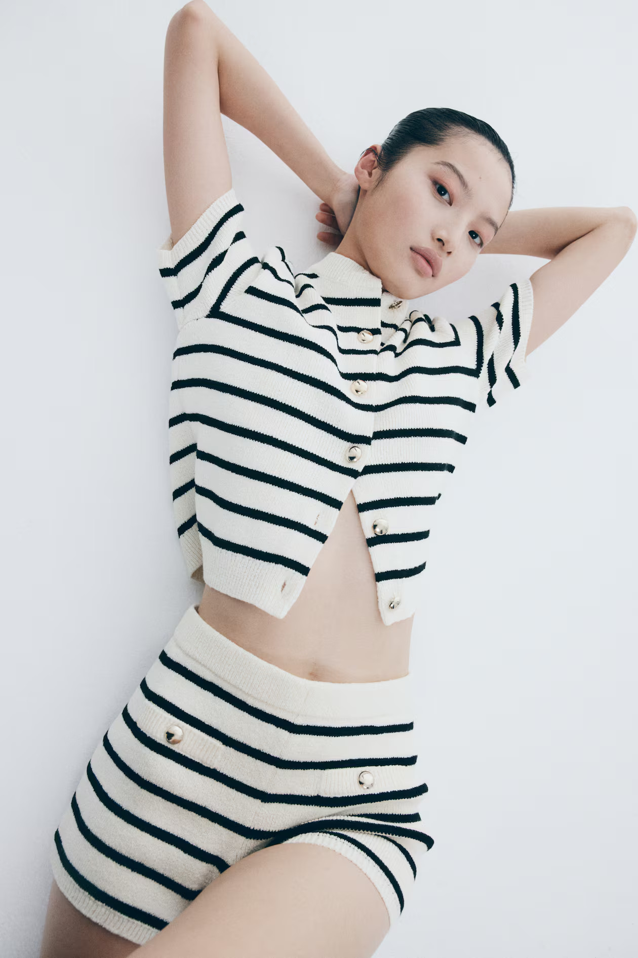 Knit Mini Shorts - Cream/black striped - Ladies | H&M US | H&M (US + CA)