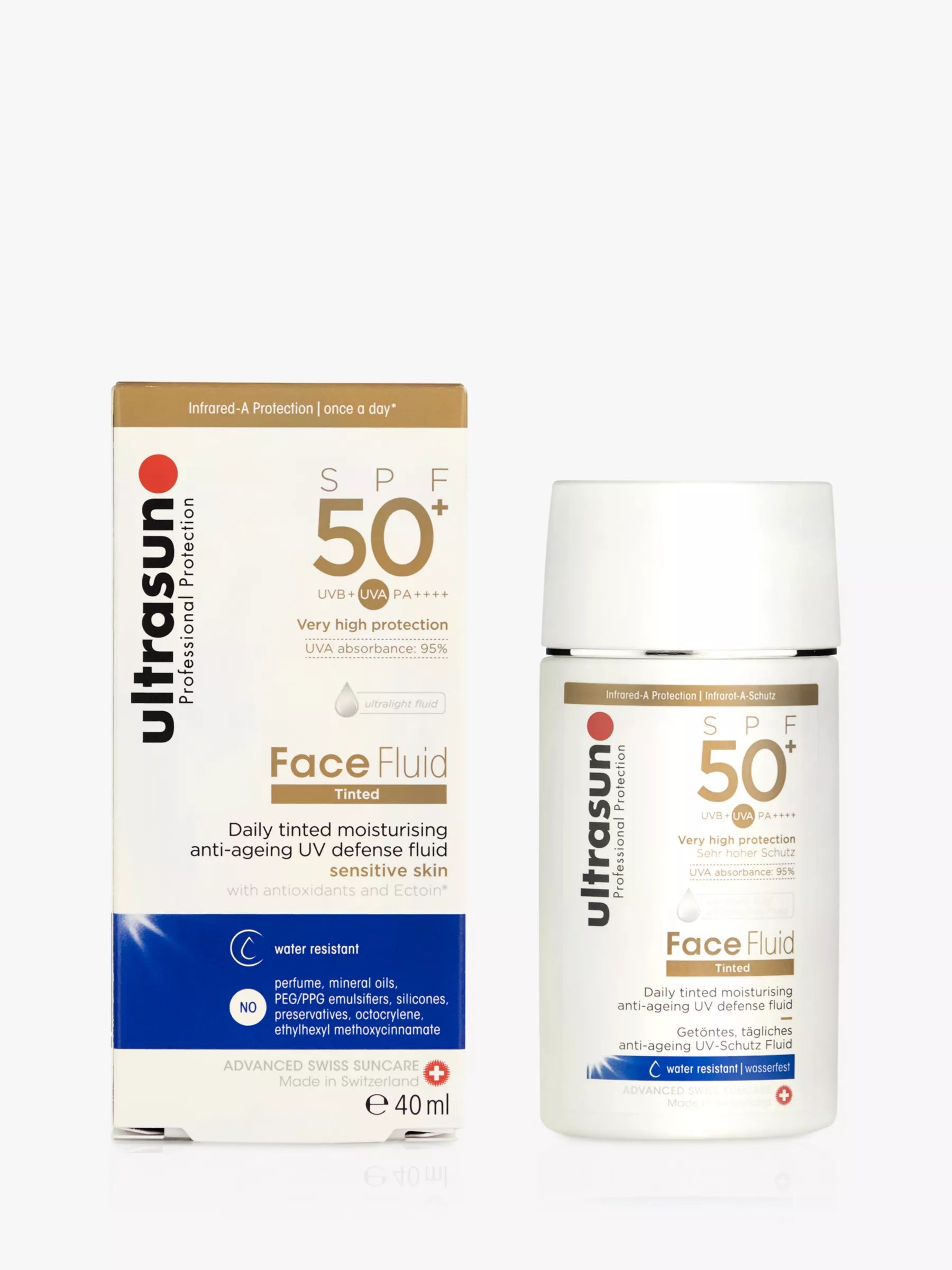 Ultrasun Face Fluid Tinted Moisturiser SPF 50+, Sensitive Skin, Tinted Honey | John Lewis (UK)