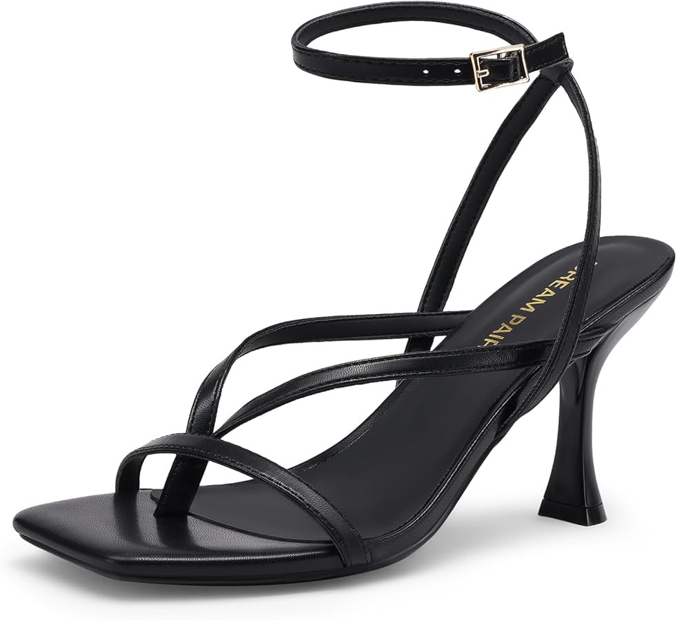 DREAM PAIRS Women's Square Heels Strappy Toe Thong Ankle Strap Sandals Shoes | Amazon (US)