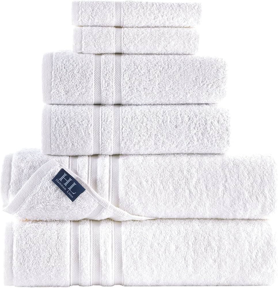 Hammam Linen White Bath Towels Set 6-Piece Original Turkish Cotton Soft, Absorbent and Premium To... | Amazon (US)