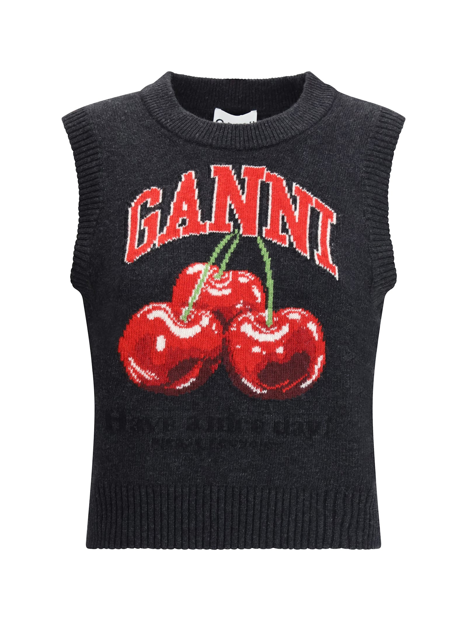 Ganni Wool Vest With Graphic Cherries | Italist.com US