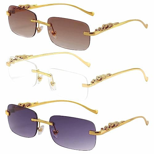 Dollger Rectangle Rimless Sunglasses for Women Men Leopard Arms 70s 80s Retro Sun Glasses | Amazon (US)