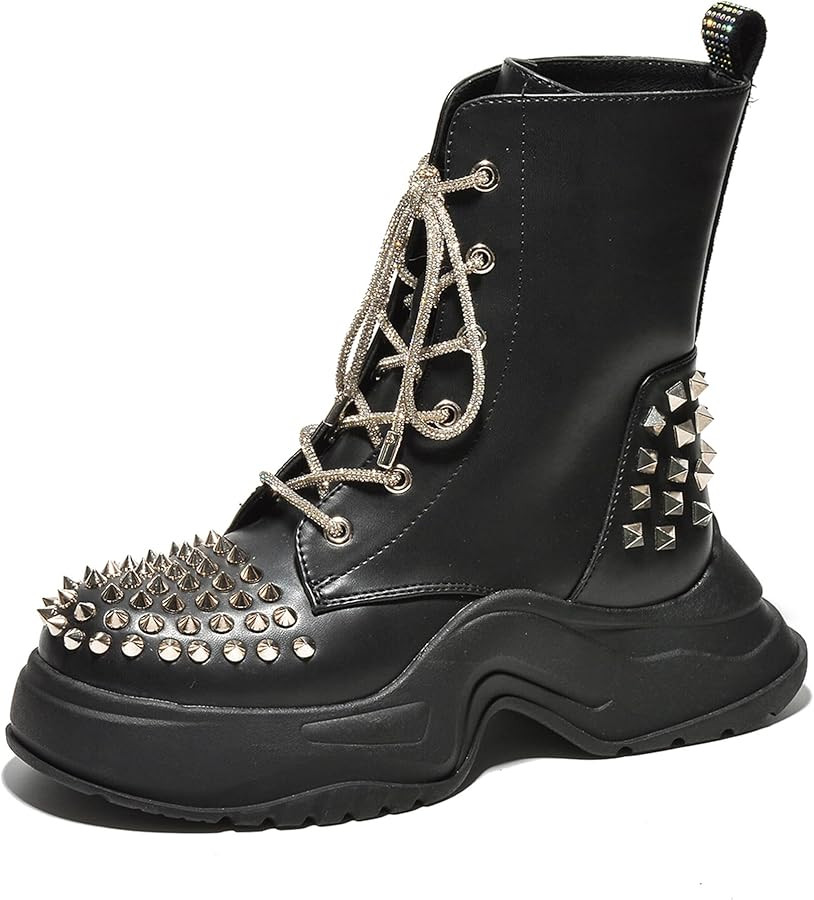 Jadey Spike Studs Rhinestone Chunky Lug Boots (Jadey) | Amazon (US)