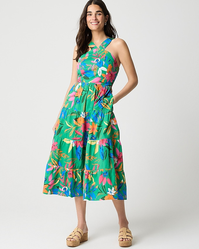 Printed tiered halter midi dress | J.Crew Factory