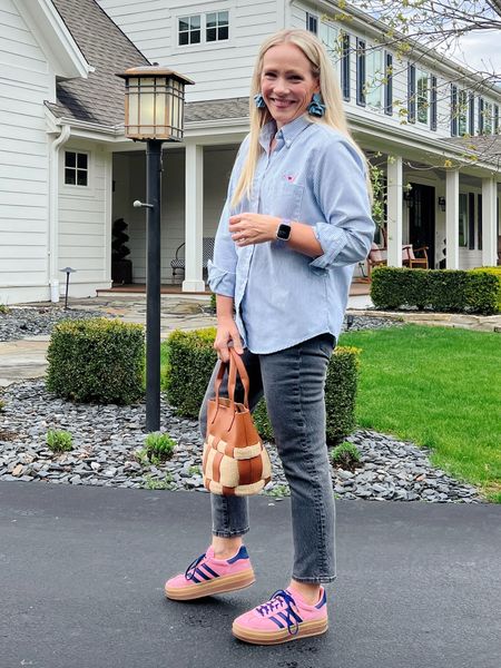 Spring casual outfit - madewell dark denim, adidas sneakers (size half down in gazelle styles), tuckernuck raffia top handle bag and earrings, ticking stripe button down

More everyday casual outfits on CLAIRELATELY.com 

#LTKStyleTip #LTKSeasonal #LTKSaleAlert