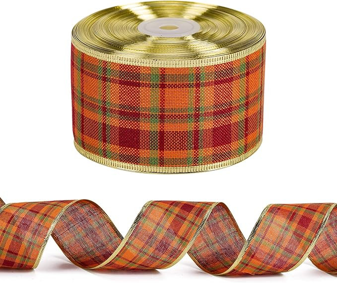 LaRibbons Orange Plaid Wired Ribbon for Autumn Holidays, Fall Decorations, 2-1/2 inches by 25 Yar... | Amazon (US)