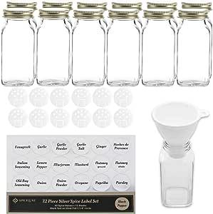 SpiceLuxe Deluxe Large Spice Jar Set -12 Square Glass 6 oz Spice Bottles, 72 Premium Labels, 12 S... | Amazon (US)