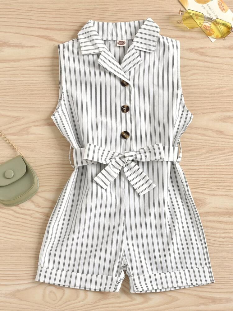 Toddler Girls Striped Self Tie Shirt Romper | SHEIN