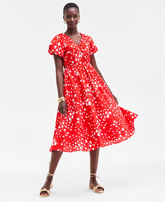 Women's Puff-Sleeve Midi Dress, Exclusively at Macy's | Macy's