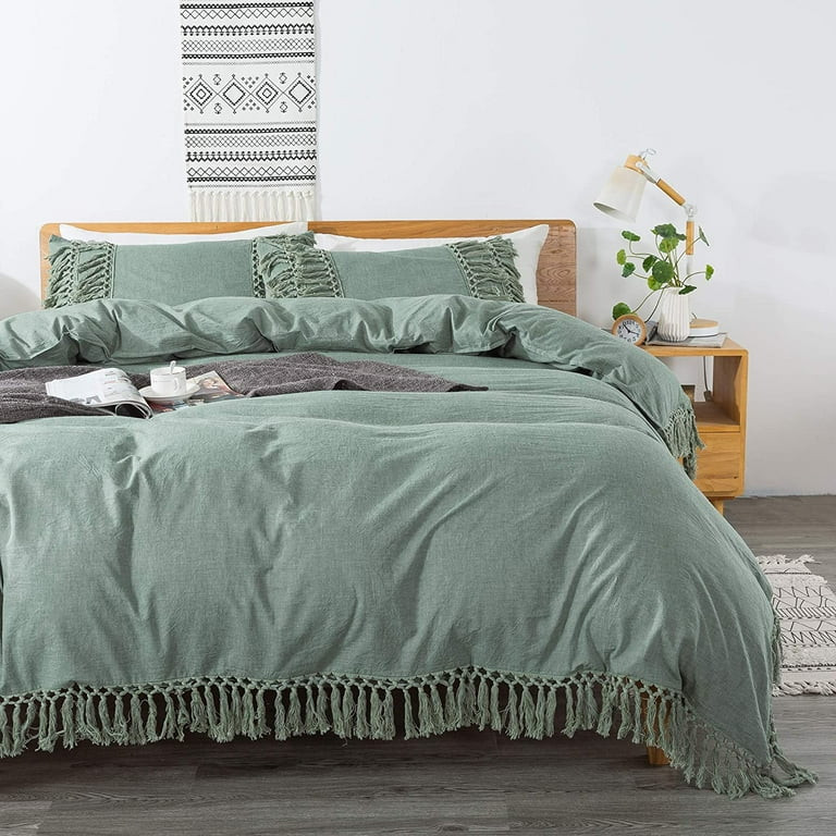 Boho Duvet Cover King 3 Pcs Bohemian Style Modern Bedding Sage Green Girls Bedding Fringed Tassel... | Walmart (US)