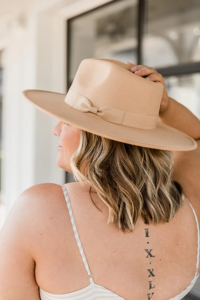 Different Time Zones Camel Wide Brim Fedora Hat | The Pink Lily Boutique