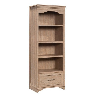Sauder 72" Rollingwood Country 4 Shelf Bookcase Brushed Oak: Storage Unit with Adjustable Shelves & Drawer | Target