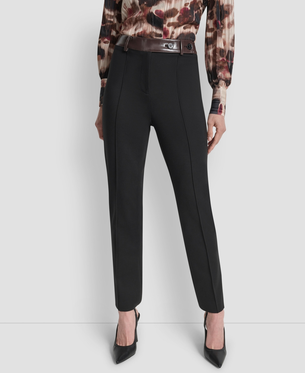 Dkny Women's Straight Pintuck Mid Rise Trousers - Black | Macy's