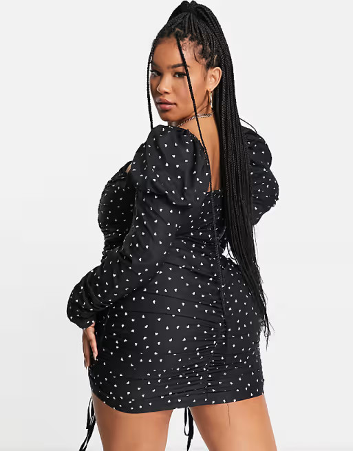 Koco & K Plus square neck puff sleeve mini dress in heart print | ASOS (Global)