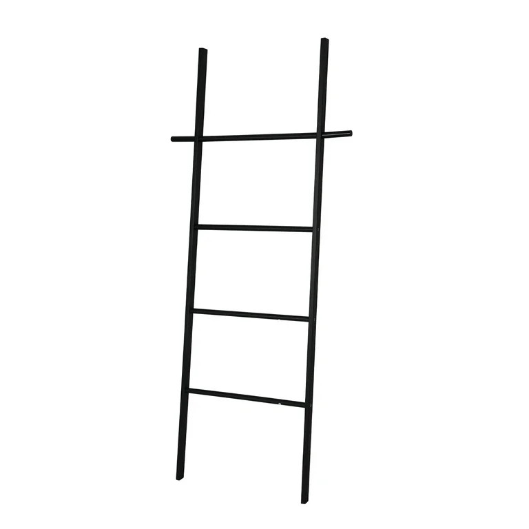 Fionafurn 57in(H) Blanket Ladder,Modern Wood Rack Farmhouse Ladder Shelf for Blankets,4-Tier Blac... | Walmart (US)