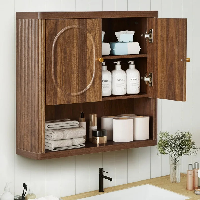 Wirrytor Bathroom Brown Medicine Cabinet, Vanity Wall Mounted Storage Cabinet with Adjustable She... | Walmart (US)