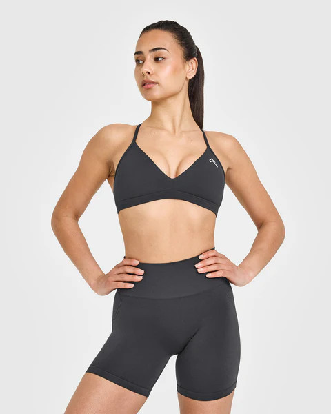 EasyLift™ Ultra Minimal V Neck Bralette with White Logo 
 Coal | Oner Active (UK / US)