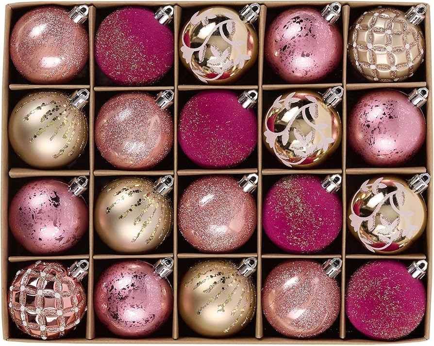 DecorbyHannah Christmas Tree Ornaments, 20ct 60mm Pink Gold Christmas Ball Ornaments for Xmas Tre... | Amazon (US)