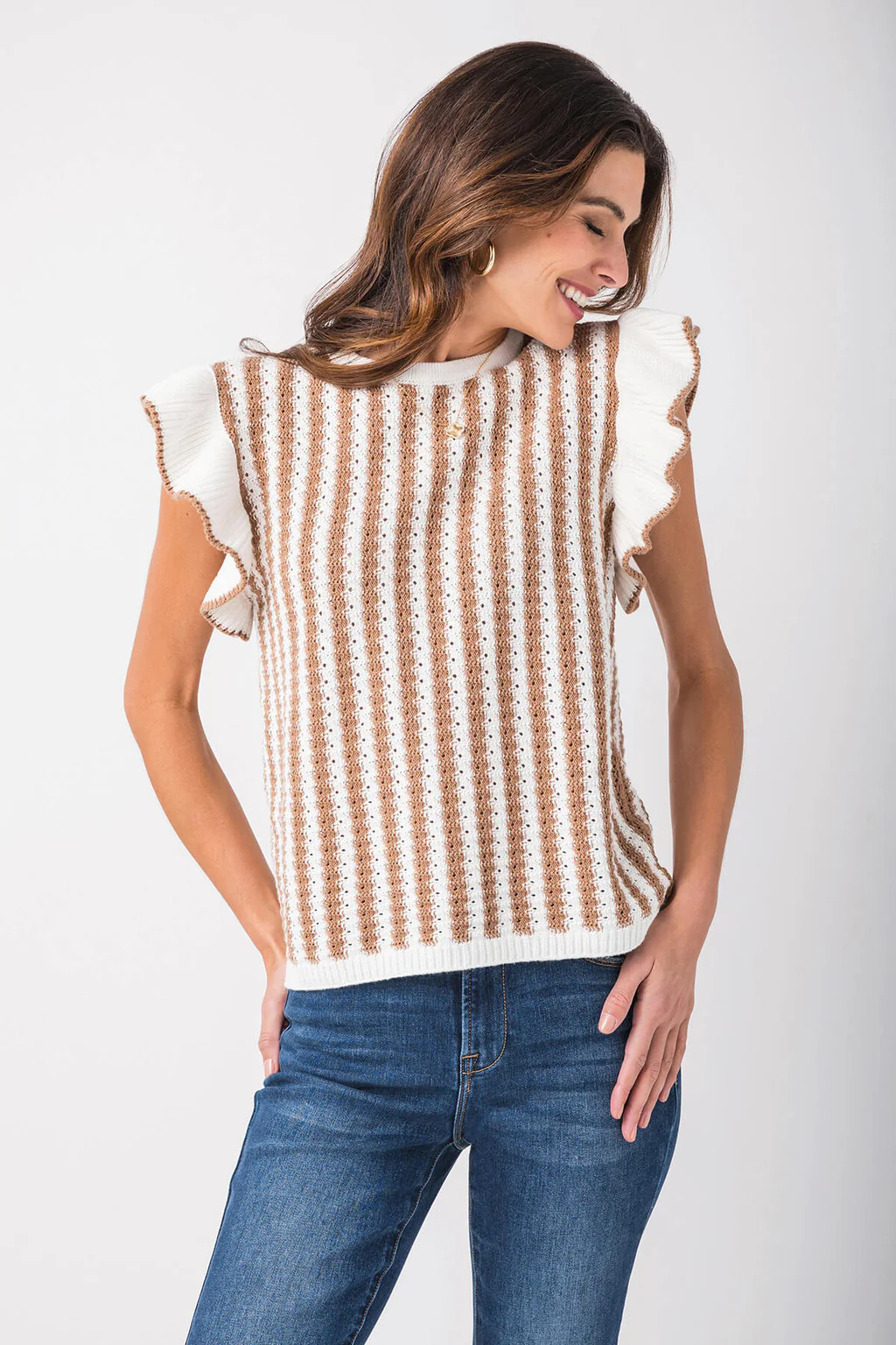 Wishlist Crochet Striped Ruffle Detail Sweater | Social Threads
