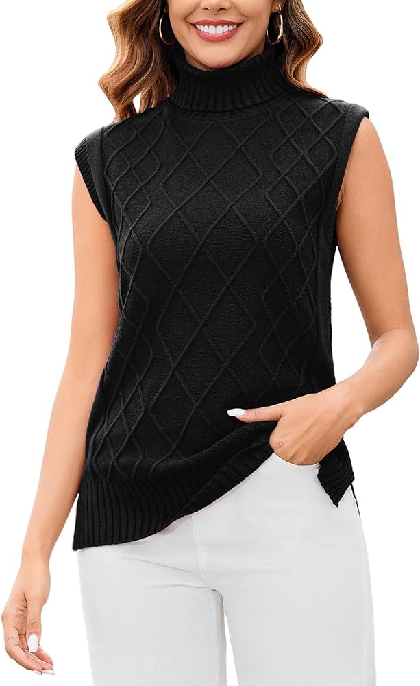 Totatuit Womens Sleeveless Turtlenecks Sweaters Cap Sleeve Mock Neck Ribbed Knitted Solid Pullove... | Amazon (US)