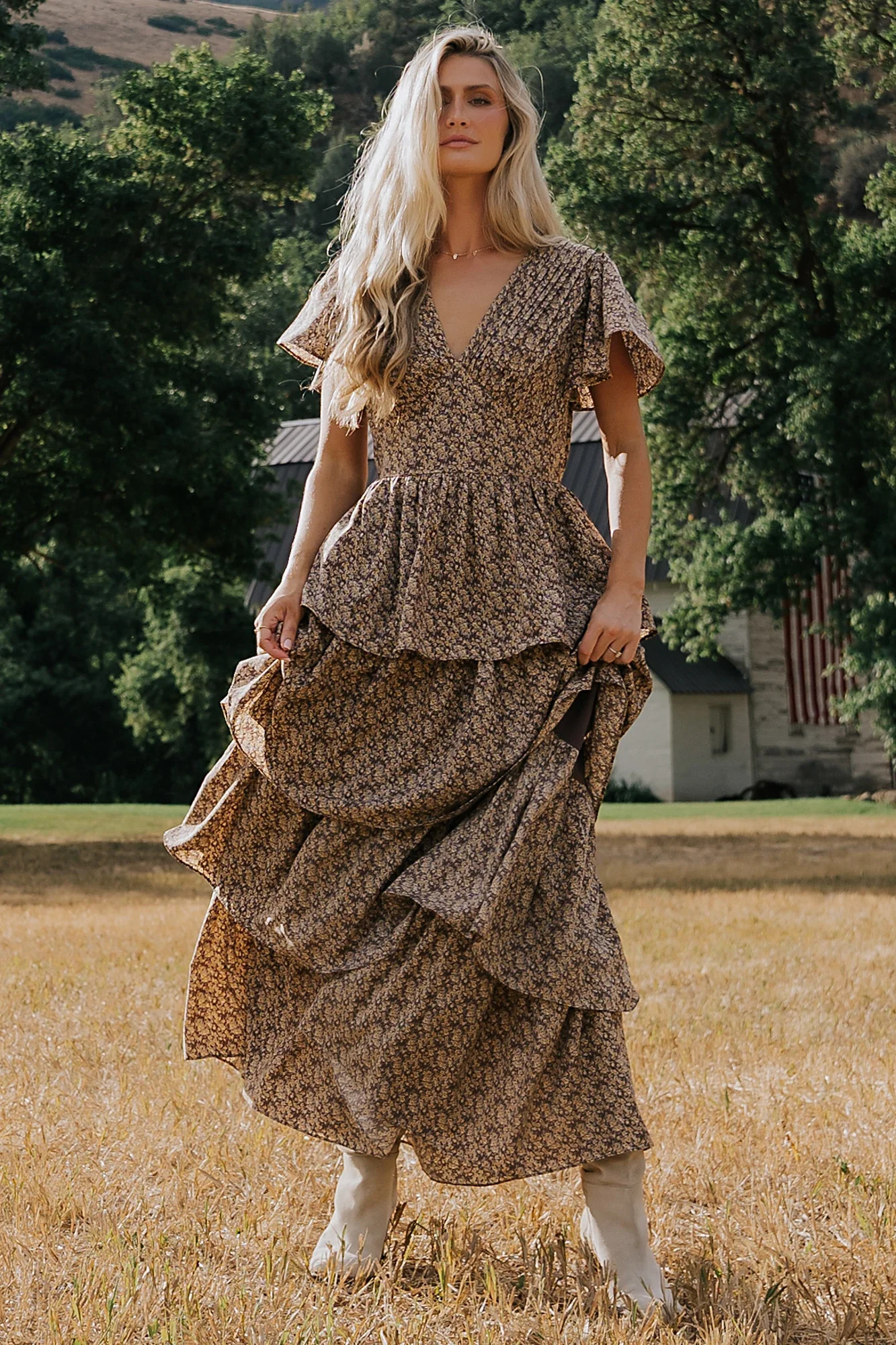 Aloette Tiered Maxi Dress | Brown Floral | Baltic Born