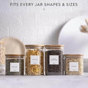 Laramaid 166 Minimalist Pantry Jar Label Set, Black Text on White Matte Vinyl Waterproof Label St... | Amazon (US)