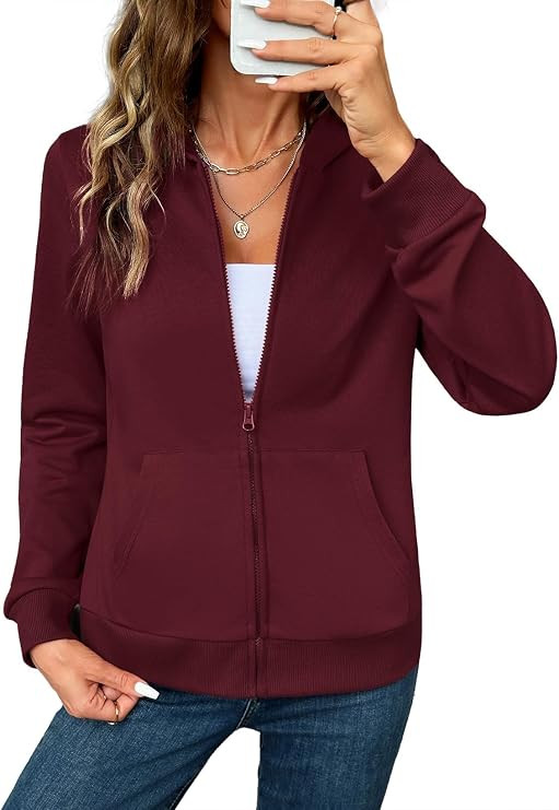 SHEWIN Full Zip Up Hoodie Women Lightweight Soft Slim Fit Long Sleeve Hooded Tops Casual Sweatshi... | Amazon (US)
