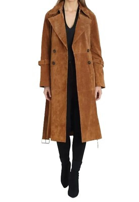 Women's 100% Pure Suede Leather Trench Coat Soft Suede Long Coat Winter Jacket  | eBay | eBay US
