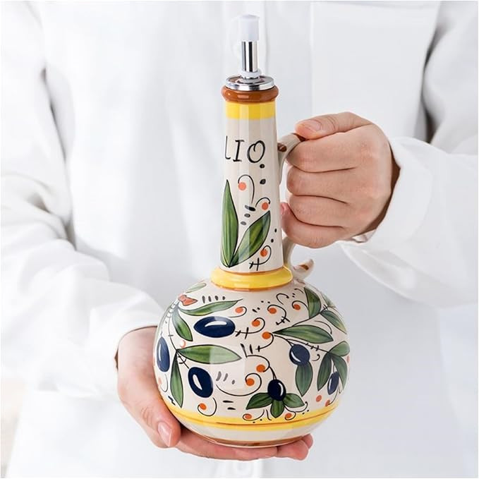 Ceramic Olive Oil Dispenser Bottle 23oz, Hand Painted Olive Oil Bottles, Decorative Stoneware Oli... | Amazon (US)