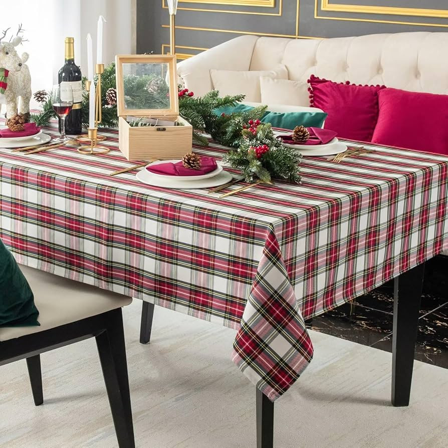 Plaid Rectangle Table Cloth 60x120 inch - Waterproof Holiday Decoration Tablecloth - Reusable Wip... | Amazon (US)