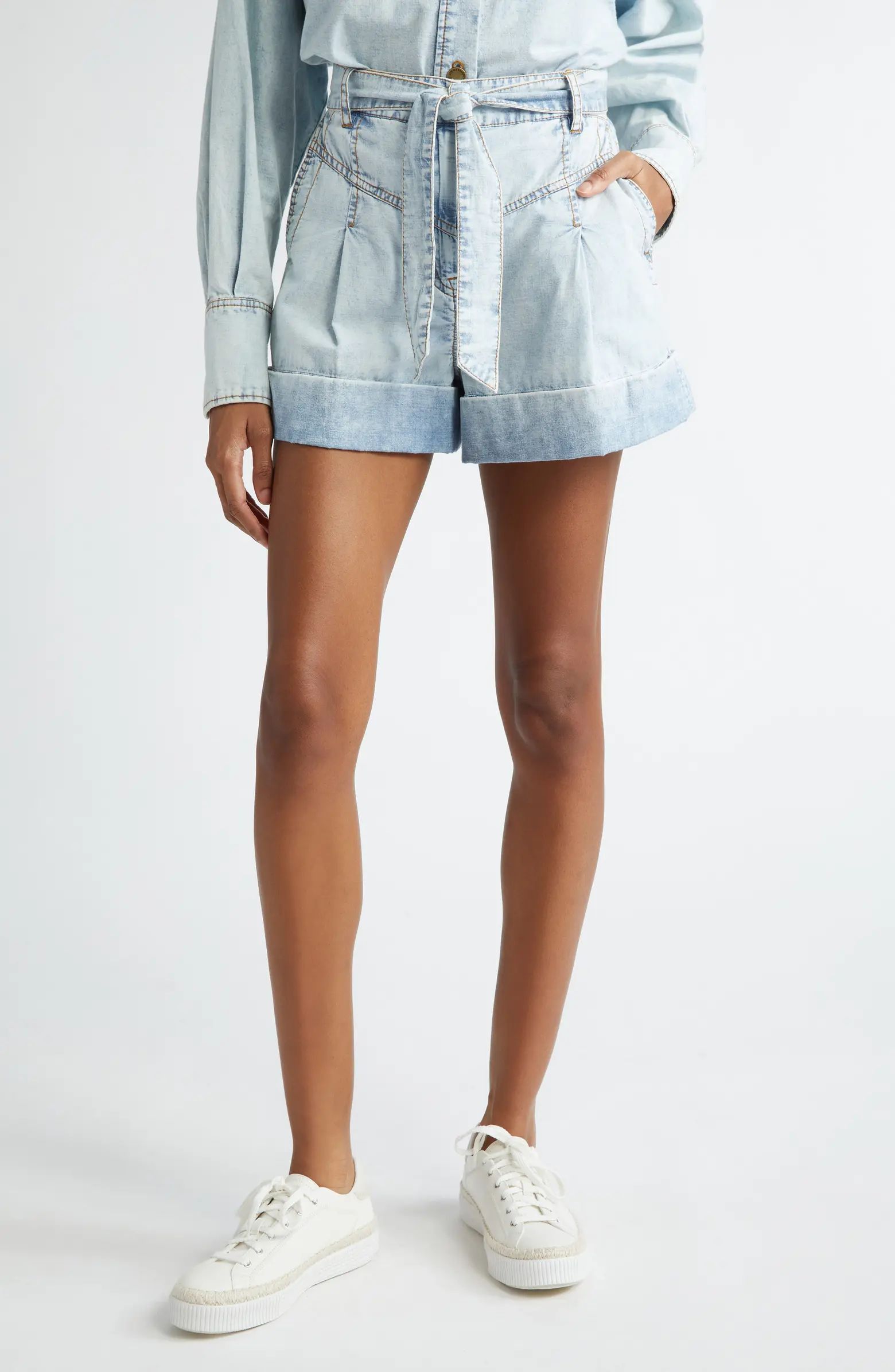 Zimmermann Belted Pleated Denim Shorts | Nordstrom | Nordstrom