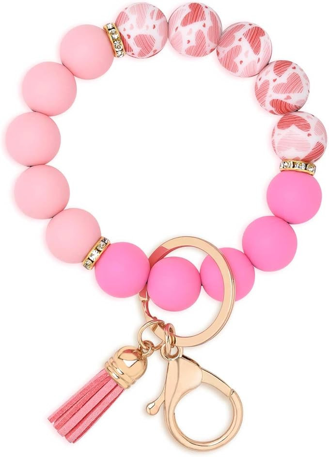 BAOSIWA Silicone Beaded Keychain Wristlet Key Ring Bracelet Cute Car Key Chain Holder for Women G... | Amazon (US)