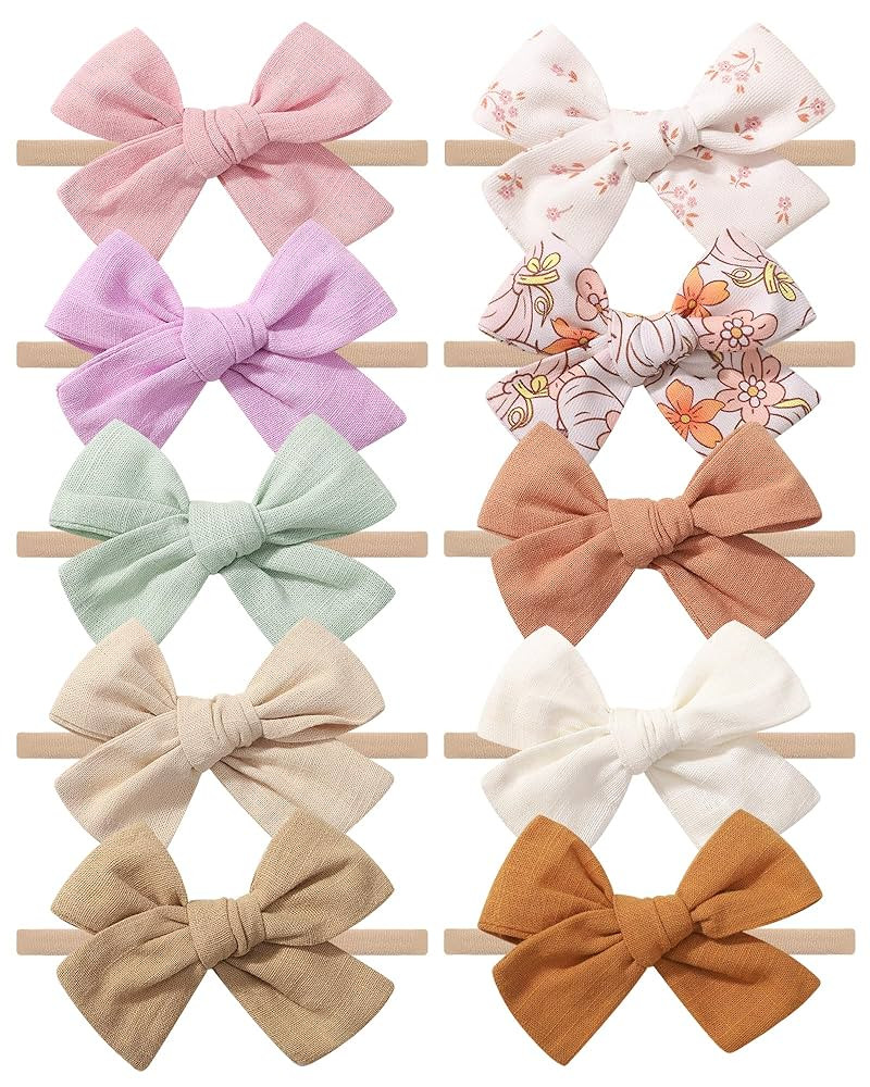 doboi 10PCS Baby Headbands Girls Hair Bows Nylon Linen Hairbands Handmade Hair Accessories for Ne... | Amazon (US)