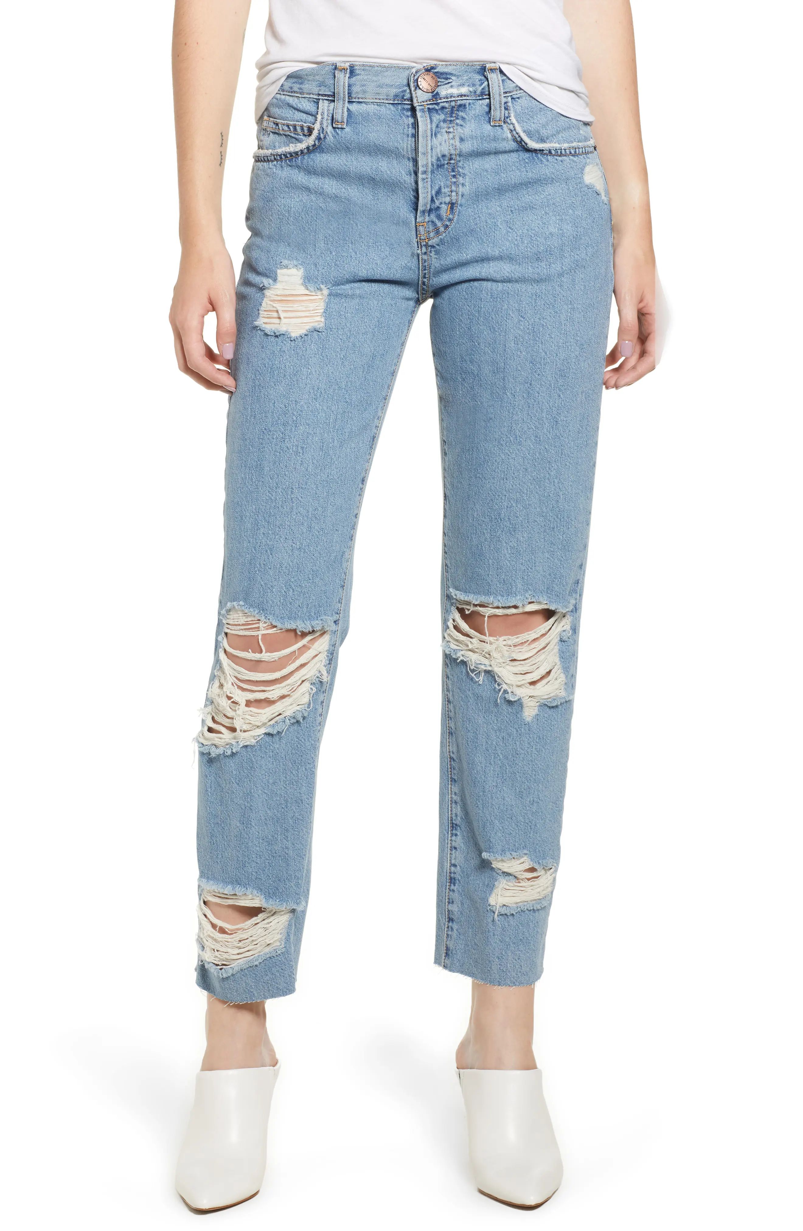 Current/Elliott Ripped Original Straight Leg Jeans (Blue Smoke) | Nordstrom