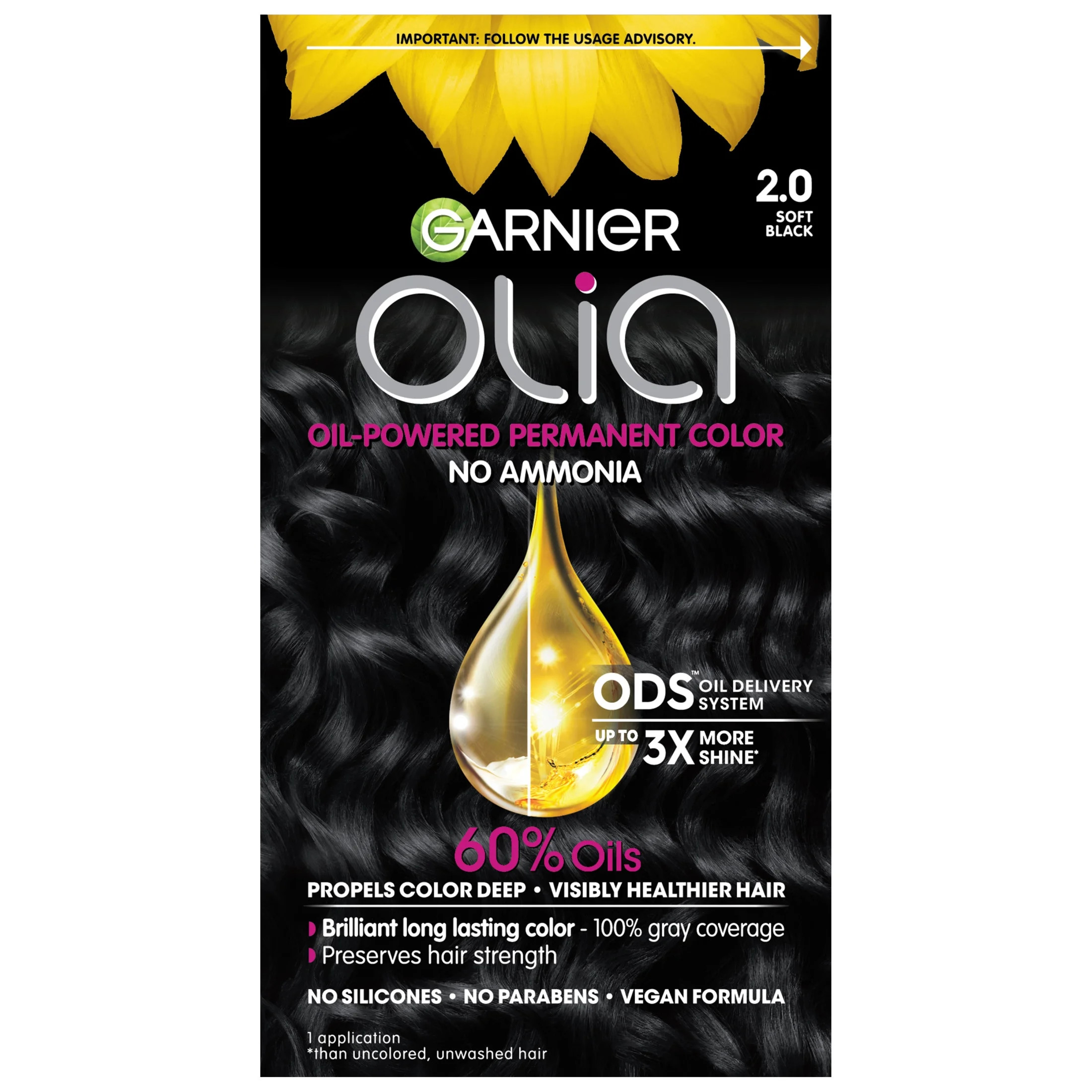 Garnier Olia Coloración Permanente con Aceite, 2.0 Negro Suave, 1 Kit | Walmart (US)