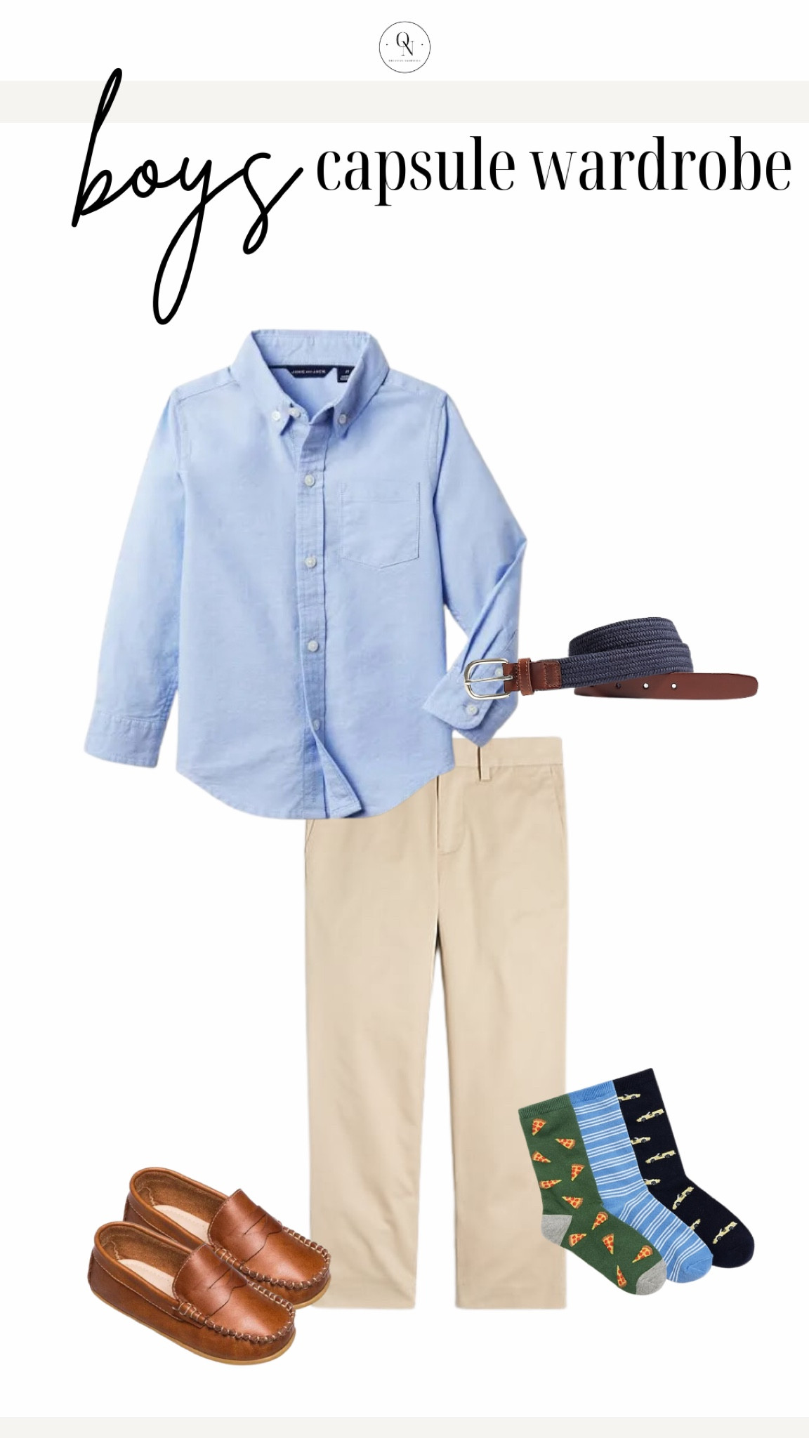 Dressy outfit from the Boys capsule wardrobe. Here is a list of recommended items with the number I suggest for each! Remember this is a jumping off point and you should go through your kids clothes and see what they have first before heading to the store.

5x Short Sleeve Tshirts // I recommend a mix of graphic and plain Tshirts.

4x Long Sleeve Tshirts // I recommend a mix of plain and stripe

2x polo shirts // solid blues work well here

Jackets // Windbreaker or rain coat and a pullover 

2x Denim // I recommend one dark and one light. We love target jeans and HM for our boys. 

2x Joggers in grey and navy

5x shorts // I recommend navy, khaki and grey as a base and then fill in with color and pattern for the remaining 3.

1x Dress pants // I love Jcrew for my joys.

Shoes // casual sandals that can get wet like keens, crocs or natives Dress shoes (we love loafers!) and sneakers.

Accessories: An easy to adjust belt, socks for sneakers and socks for dress shoes. 

Spring outfits, kids outfits, outfits for boys, boys capsule wardrobe, kids capsule wardrobe, spring capsule wardrobe, boys outfits

#LTKSpringSale #LTKSeasonal