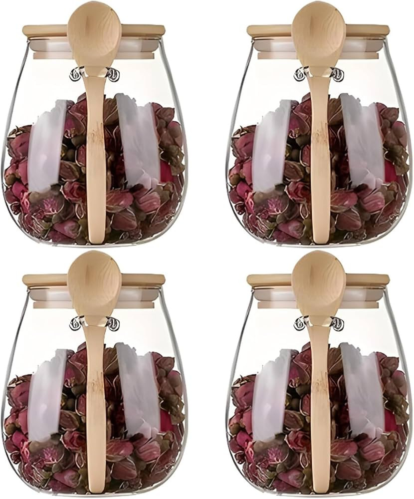 Airtight glass jar storage container with bamboo lid Set of 4, wide mouth, leak-proof, With a spo... | Amazon (US)