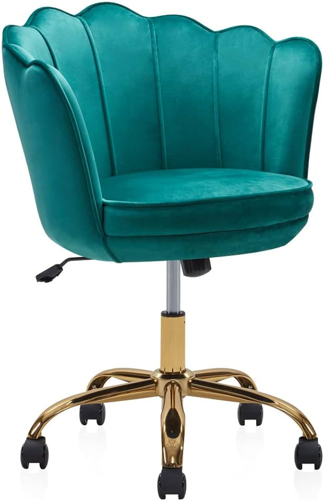 BELLEZE Upholstered Velvet Seashell Accent Chair, Rolling Swivel Office Vanity Unique Cute Decora... | Amazon (US)