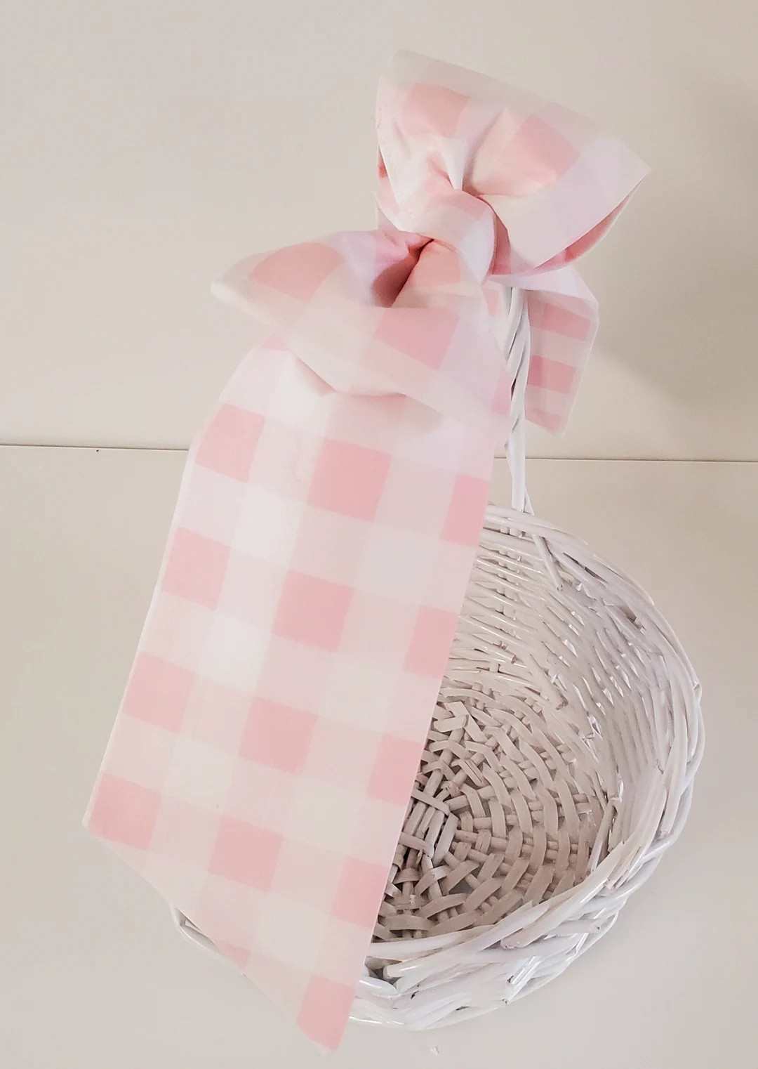 Pink Buffalo Plaid Easter Basket Bow, Pre-Tied Fabric Bow | Etsy (US)