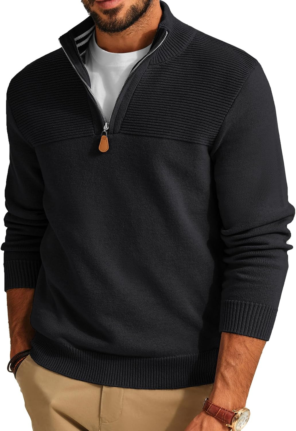 PJ PAUL JONES Mens Sweater Quarter Zip Mock Neck Pullover | Amazon (US)