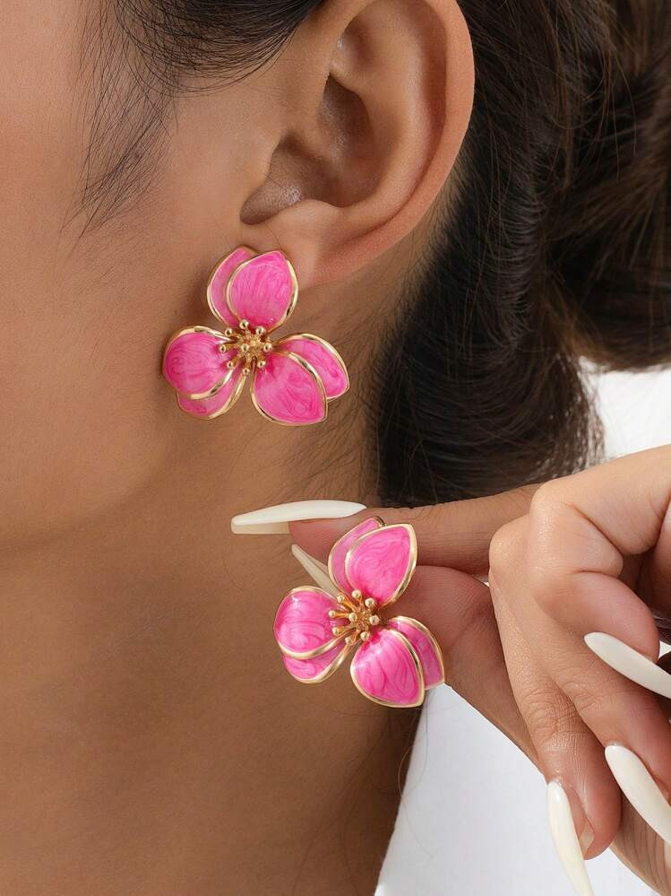 1 Pair Cute & Sweet Flower Design Earrings, Suitable For Dating And Vacations Valentines | SHEIN