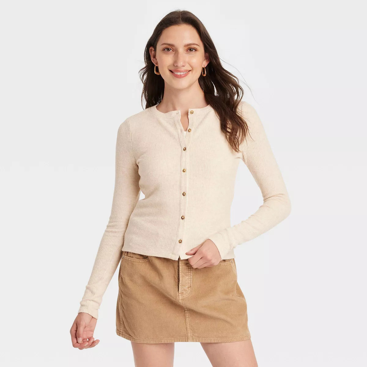 Women's Rib Cardigan - Universal Thread™ Oatmeal L | Target