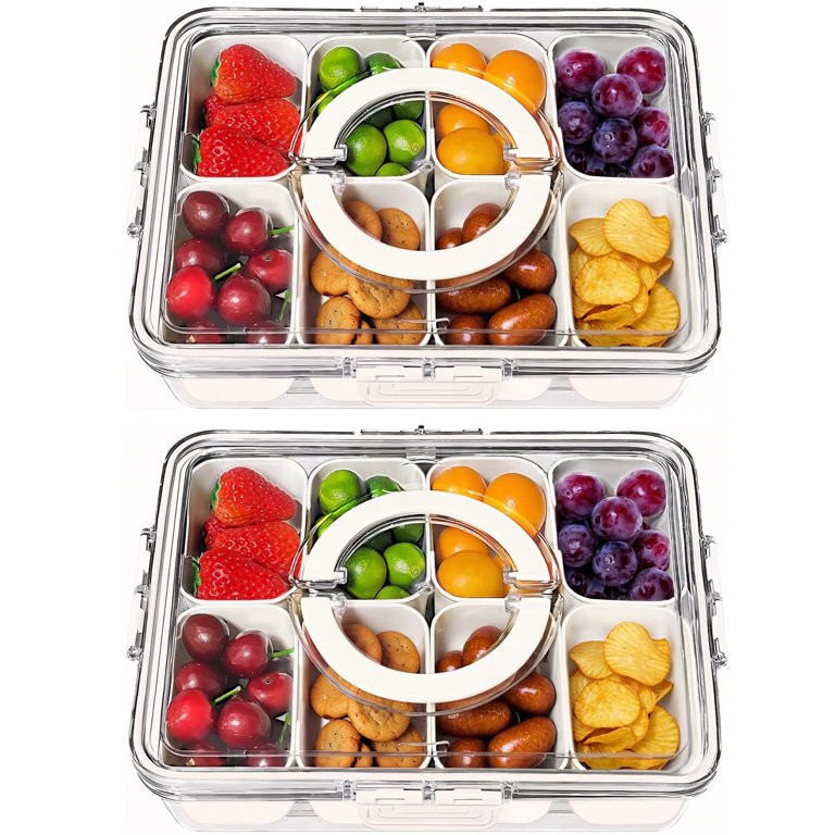 2-Pack Divided Serving Tray with Lid and Handle, 8 Compartments Snack Box for Candy, Nuts, Cookie... | Walmart (US)