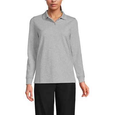 Lands' End Women's Long Sleeve Mesh Polo Shirt - Large - Gray Heather | Target