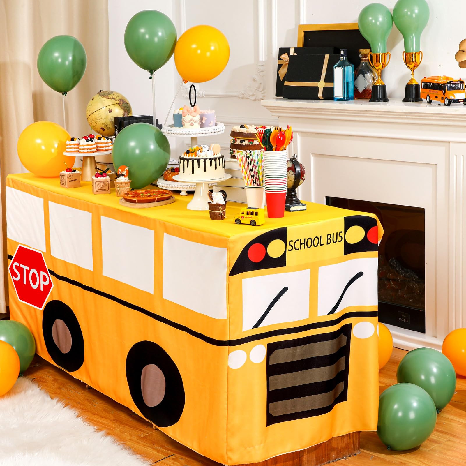Oudain 6 FT School Bus Tablecloth First Day of Party Table Cover School Bus Theme Party Birthday ... | Amazon (US)